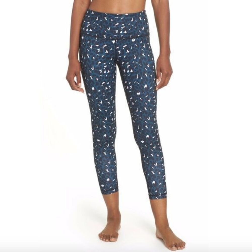 Zella Leggings 7/8" Cropped Animal Print Teal Black White Stretch Size Large